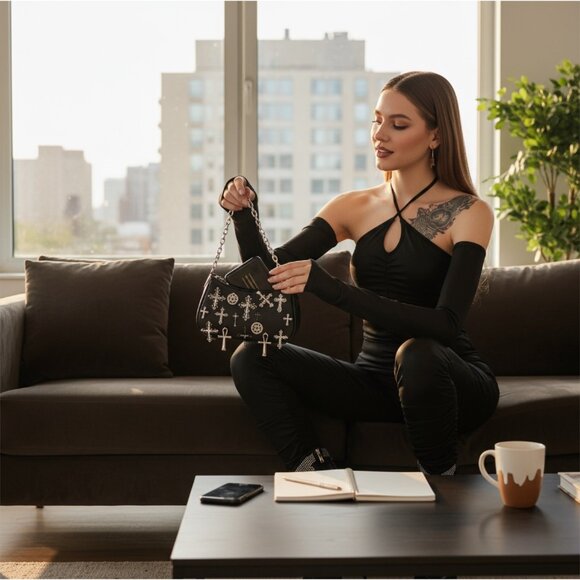 Jumpsuit – by Poster Grl – Black – Ruched Halter Keyhole Open Back Fitted – Sz M - Picture 2 of 3